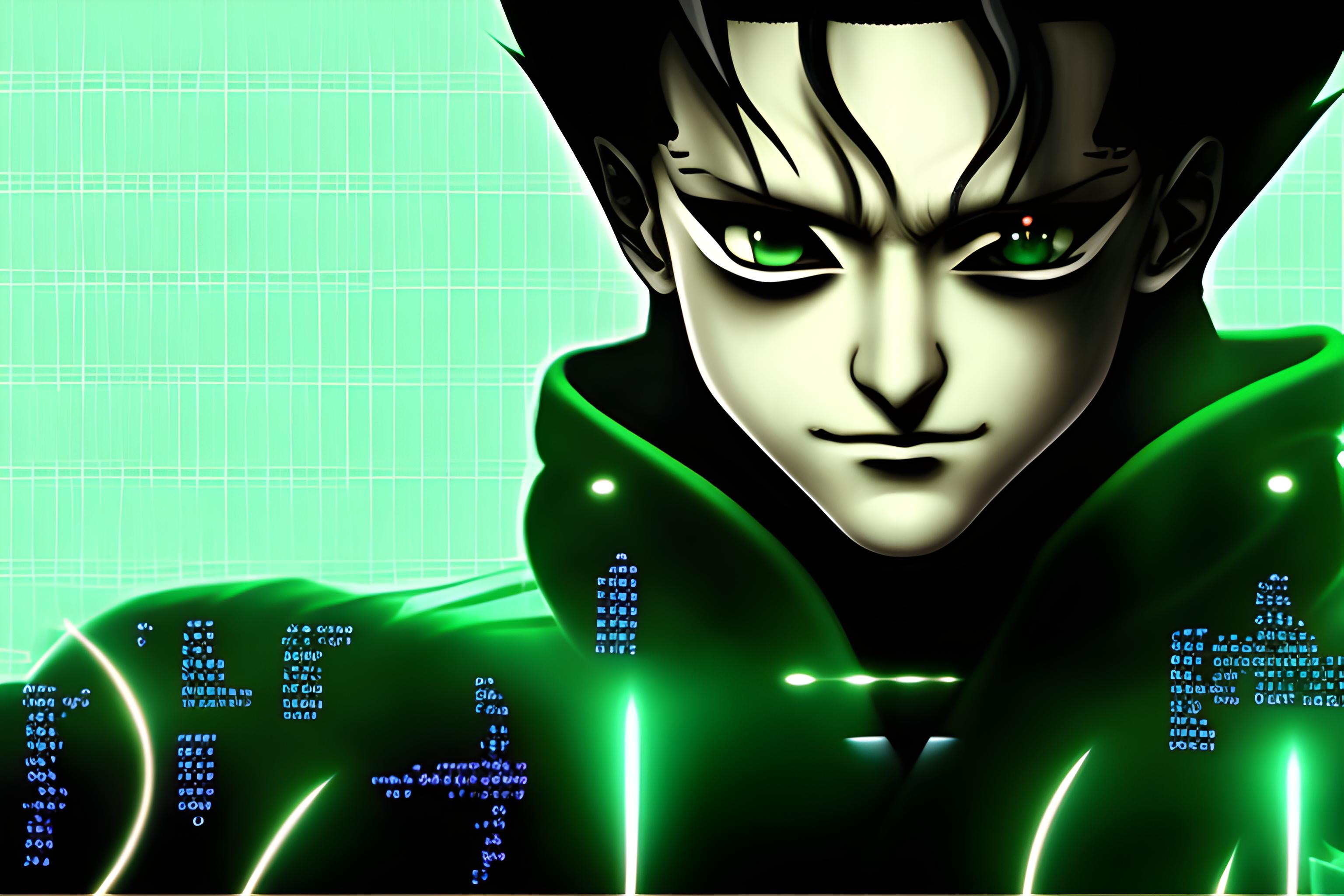 Hisoka from hunter x hunter as a computer hacker in the style of the movie  the matrix | Wallpapers.ai